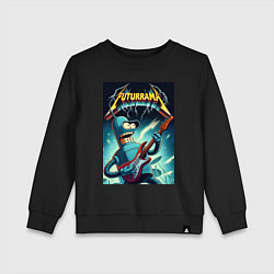 Свитшот хлопковый детский Рок гитарист Бендер и неоновые молнии, цвет: черный