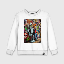 Свитшот хлопковый детский Бендер и Фрай рядом со стеной с граффити, цвет: белый