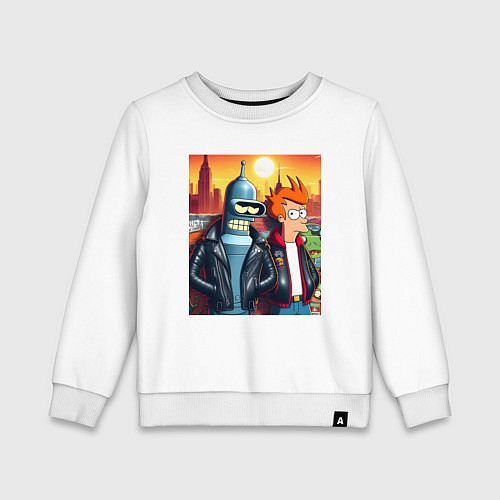 Детский свитшот Фрай и Бендер жители Нью-Йорка / Белый – фото 1