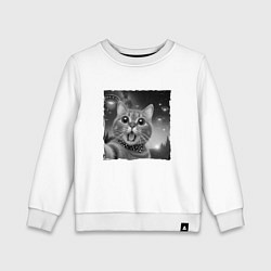 Свитшот хлопковый детский Кот селфи, цвет: белый