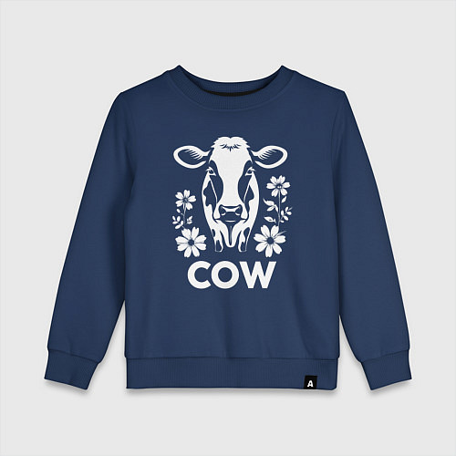 Детский свитшот Корова в цветах / Тёмно-синий – фото 1