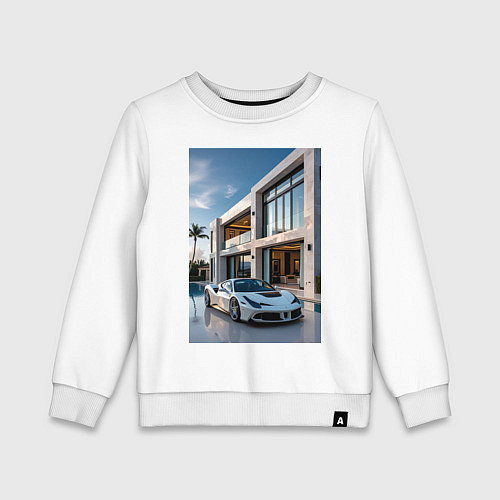 Детский свитшот Белый суперкар у дома / Белый – фото 1