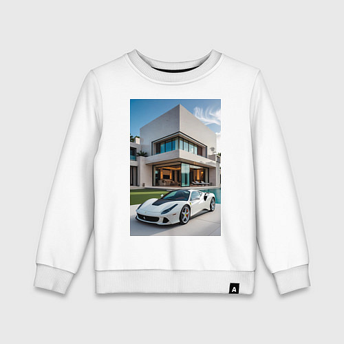 Детский свитшот Белый суперкар у дома / Белый – фото 1
