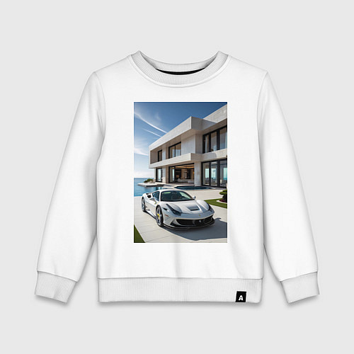 Детский свитшот Белый суперкар у дома / Белый – фото 1