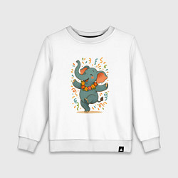Свитшот хлопковый детский Танцующий радостный слон, цвет: белый