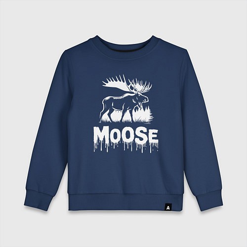 Детский свитшот Лось с рогами в стиле гранж / Тёмно-синий – фото 1