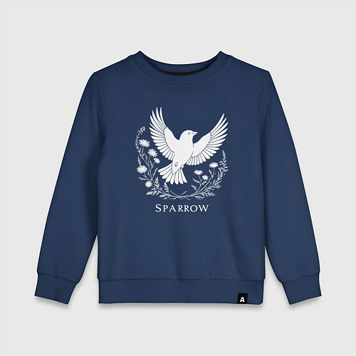 Детский свитшот Летящий воробей с цветами / Тёмно-синий – фото 1