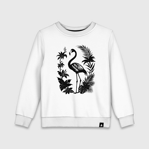 Детский свитшот Черный фламинго в цветах / Белый – фото 1