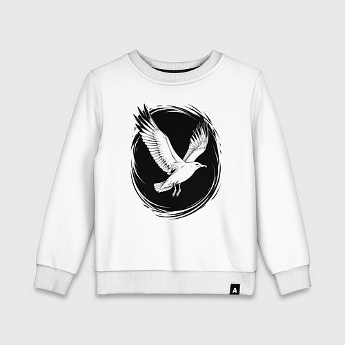 Детский свитшот Чайка в черном круге / Белый – фото 1