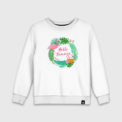 Детский свитшот Фламинго и кокосы привет лето / Белый – фото 1