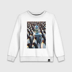 Свитшот хлопковый детский Bender bending robot among the penguins, цвет: белый
