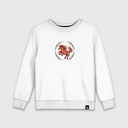 Свитшот хлопковый детский Огненная лошадь и розовые цветы, цвет: белый