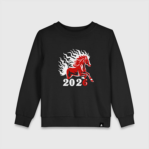Детский свитшот Огненная лошадь с белой гривой / Черный – фото 1