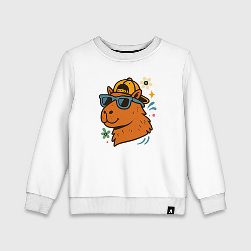 Детский свитшот Крутая капибара в кепке / Белый – фото 1