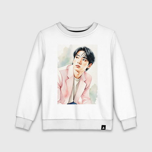 Детский свитшот Портрет Jungkook акварель / Белый – фото 1