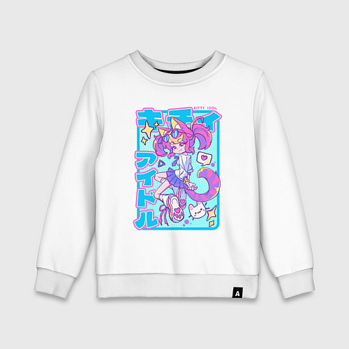 Детский свитшот Аниме айдол - девочка-кошка - y2k Kawaii girl / Белый – фото 1