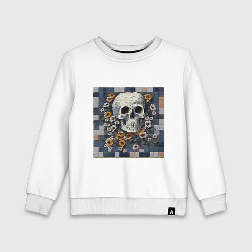 Детский свитшот Череп в цветах мозаика / Белый – фото 1