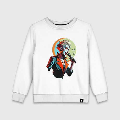 Детский свитшот Певица рок вампир с микрофоном / Белый – фото 1