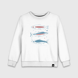 Свитшот хлопковый детский Три рыбы, форель, горбуша, чавыча, цвет: белый