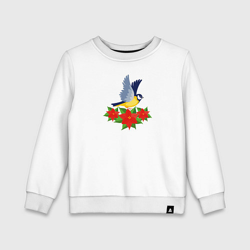 Детский свитшот Синица и рождественский цветок / Белый – фото 1
