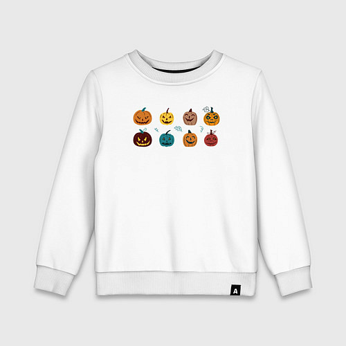 Детский свитшот Разноцветные тыквы Джека на Хэллоуин / Белый – фото 1