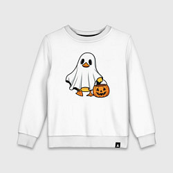 Свитшот хлопковый детский Утенок в костюме приведения - Хэллоуин, цвет: белый