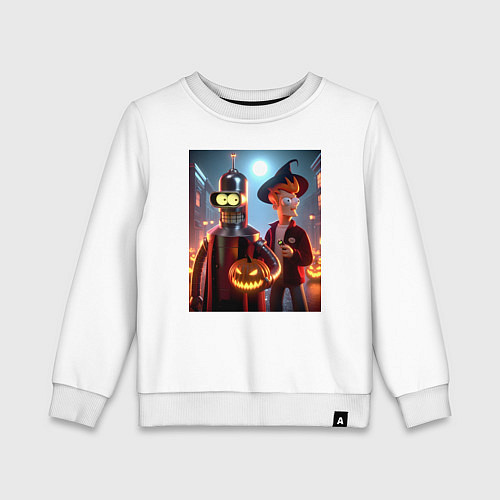 Детский свитшот Бендер и Фрай в шляпе - ночь на хэллоуин / Белый – фото 1