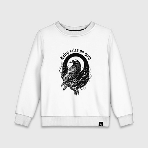 Детский свитшот Готическая ворона сидит на ветке / Белый – фото 1