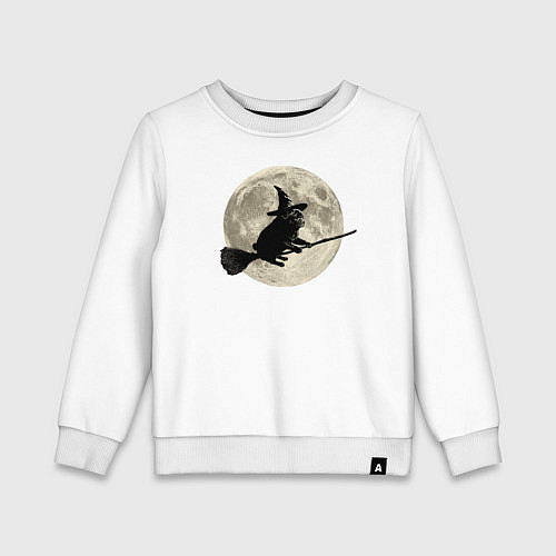 Детский свитшот Мопс на метле и луна / Белый – фото 1
