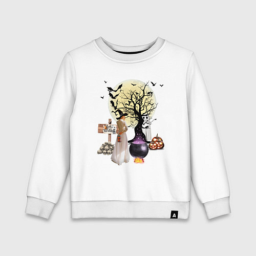 Детский свитшот Полнолуние в Хэллуин / Белый – фото 1