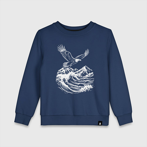 Детский свитшот Орёл над вершинами и волнами / Тёмно-синий – фото 1