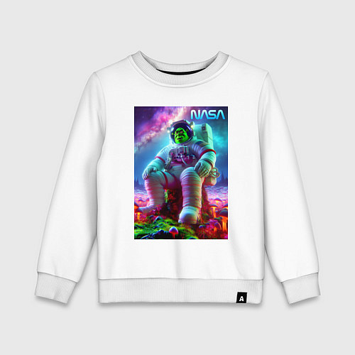 Детский свитшот Шрек астронавт НАСА - неоновый космос / Белый – фото 1