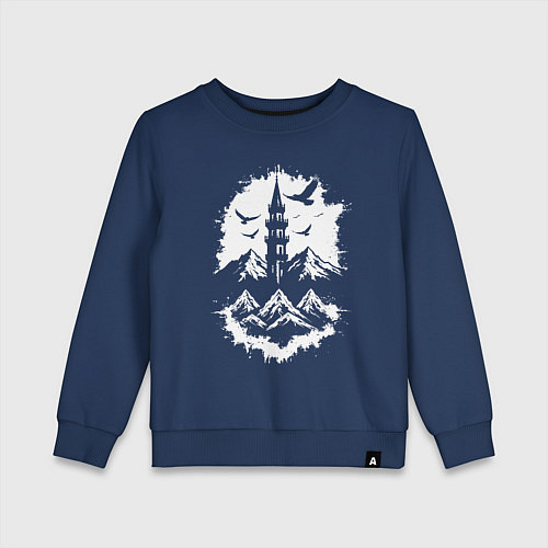 Детский свитшот Башня с орлами в горах / Тёмно-синий – фото 1