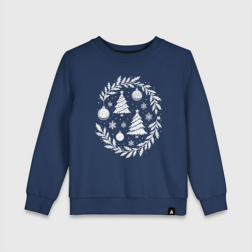 Детский свитшот Зимний венок елки и шары / Тёмно-синий – фото 1