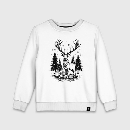 Детский свитшот Олень в новогоднем лесу / Белый – фото 1