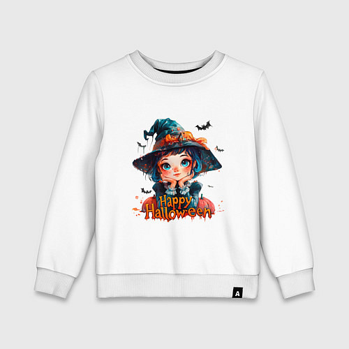Детский свитшот Счастливого Хэллоуина - ведьмочка / Белый – фото 1
