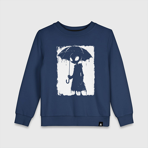Детский свитшот Пришелец с зонтом / Тёмно-синий – фото 1