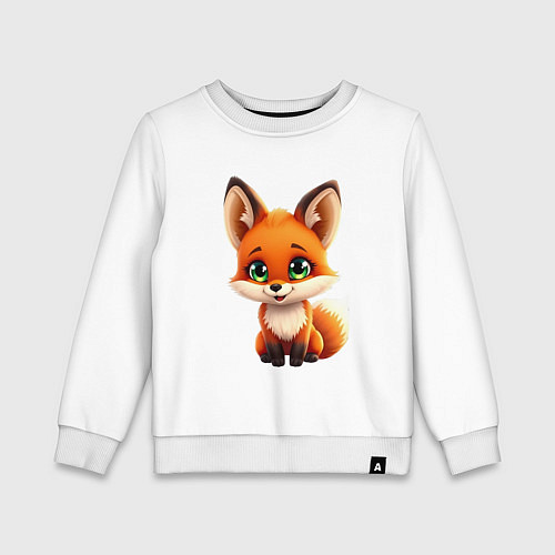 Детский свитшот Пушистая радость: Лисёнок в мультяшном стиле / Белый – фото 1