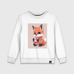 Детский свитшот Лисичка в свитере: горячий напиток и розовые серде