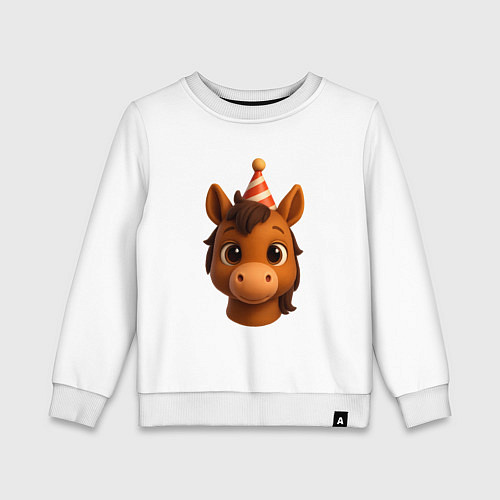 Детский свитшот Новогодняя лошадка голова / Белый – фото 1