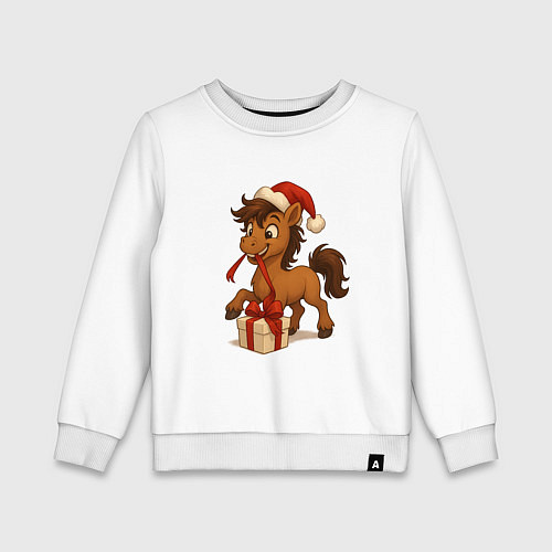 Детский свитшот Лошадка распаковывает подарок / Белый – фото 1