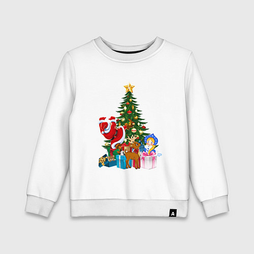 Детский свитшот Санта Клаус и снегурочка радуются новому году / Белый – фото 1