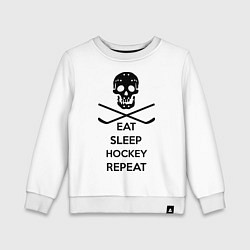 Свитшот хлопковый детский Eat sleep hockey repeat, цвет: белый