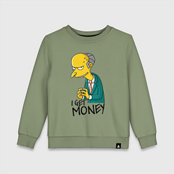 Свитшот хлопковый детский Mr. Burns: I get money, цвет: авокадо