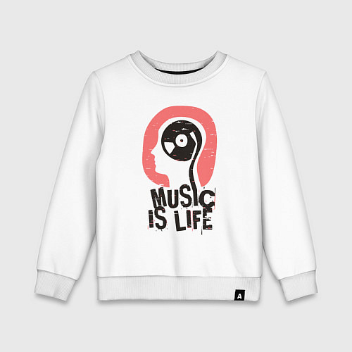 Детский свитшот Brain: Music is life / Белый – фото 1