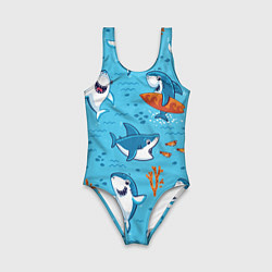 Купальник для девочки Прикольные акулята - паттерн, цвет: 3D-принт