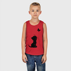 Майка детская хлопок Котенок и бабочка, цвет: красный — фото 2
