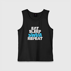 Майка детская хлопок Eat sleep swim repeat, цвет: черный