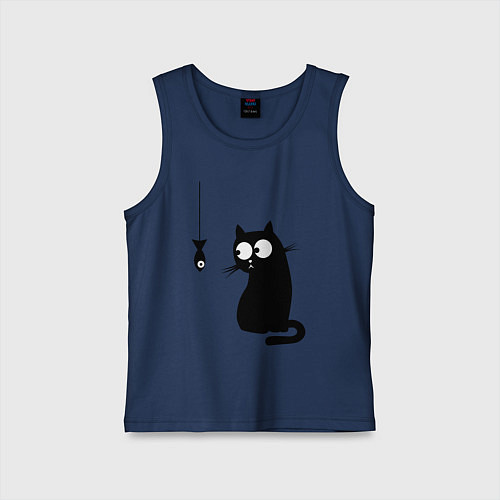 Детская майка Кот и рыба / Тёмно-синий – фото 1