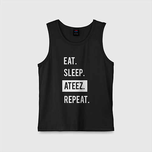 Детская майка ЕСТЬ СПАТЬ ATEEZ ПОВТОРИТЬ / Черный – фото 1